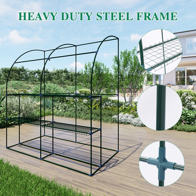 2x1x2m Lean to Greenhouse with Shelves, Green