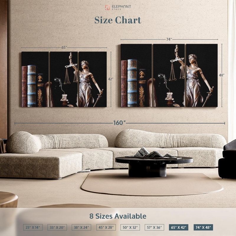 "Symbolique Lady Justice" sur toile, H 48 po x l 74 po x P 1,25 po