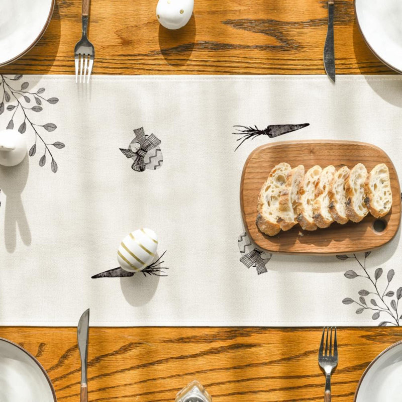 Carrots Rabbit Bunny Happy Easter Table Runner, Spring Summer Seasonal Holiday Kitchen Dining Table Decoration For Indoor Outdoor Home Party Decor
