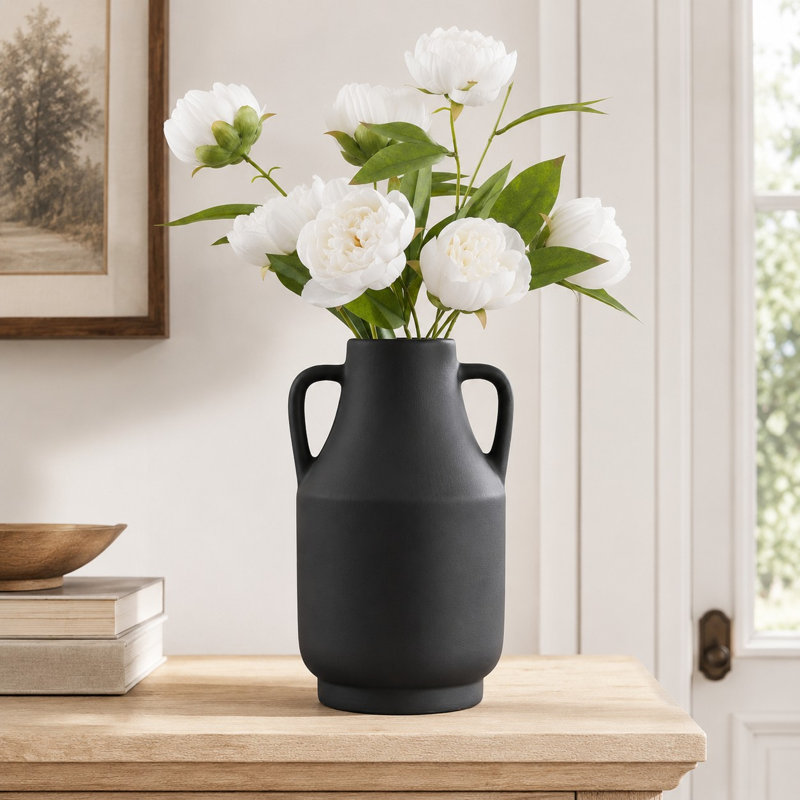 Vase 11 "en céramique rustique avec poignées latérales, Noir