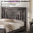 Farmhouse Wood Platform Queen Bed Frame with 54" Tall Geometric Headboard & Footboard, Dark Oak-1565640970-1552661370