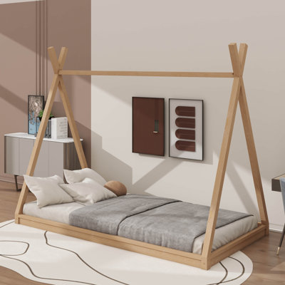 Wooden Twin Tent Bed, Low-Height Montessori-Inspired Design