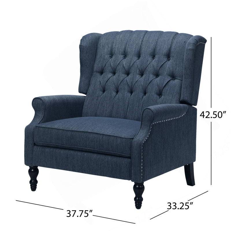 Oversized Tufted Wingback Fabric Push Back Recliner With Nailhead Trim And Button Tufted Diamond Stitch For Living Room, Bedroom