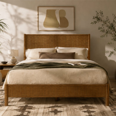 Ollie Solid Wood Queen Size Bed Frame with Grooved Headboard