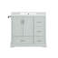 Meuble-lavabo autoportant de 42 po vert menthe avec lavabo en céramique, armoire de rangement en panneau de fibres à densité moyenne avec 4 tiroirs, portes à fermeture en douceur avec tablettes intérieures, porte-serviettes réversible et poignées argentées