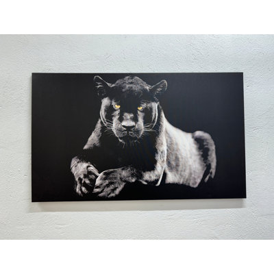 Elegant Black Panther Canvas: Modern Tempered Glass Wall Art Print,1P GoldFramedCanvas