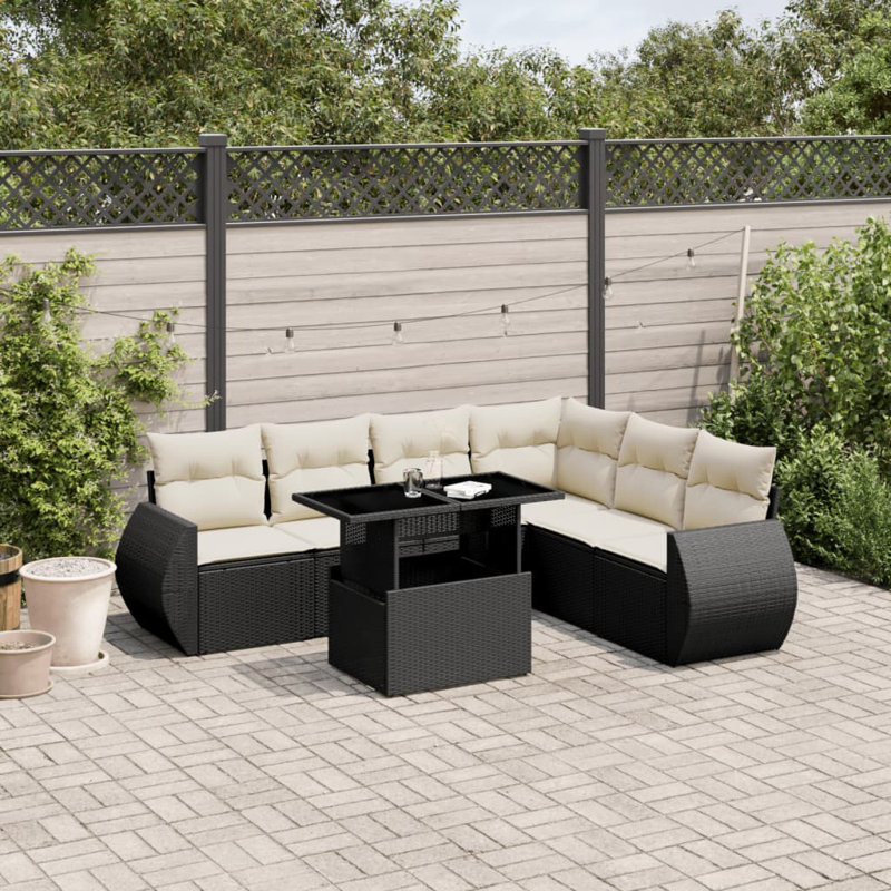 Ensemble de canapé de jardin en rotin PE noir, acier thermolaqué Vidaxl, verre trempé