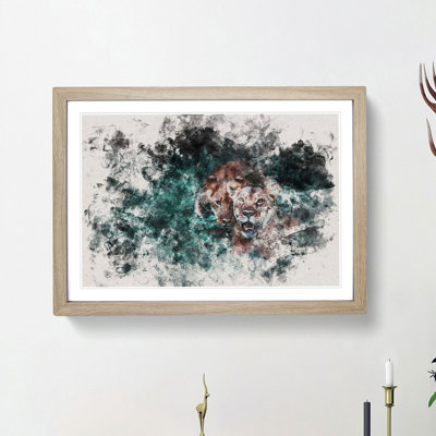 Two Lions In The Shadows Watercolour - Single Picture Frame Print on MDF
