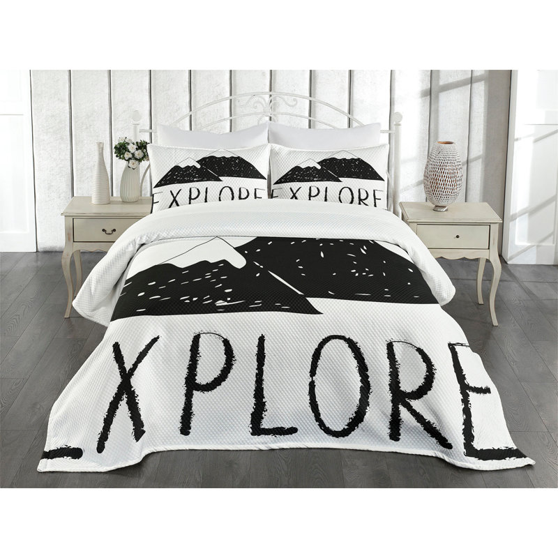 Ambesonne Adventure Bedspread Set Explore Wild Forest Black White