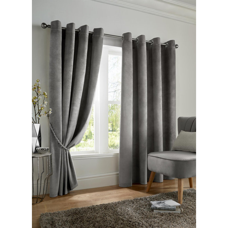 Liev Polyester Eyelet Room Darkening Thermal Curtains, 167cm Width x 228cm Drop, Silver