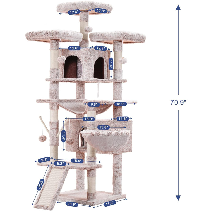 Extra Large Beige Plush Multi-Level Cat Tree Tower
