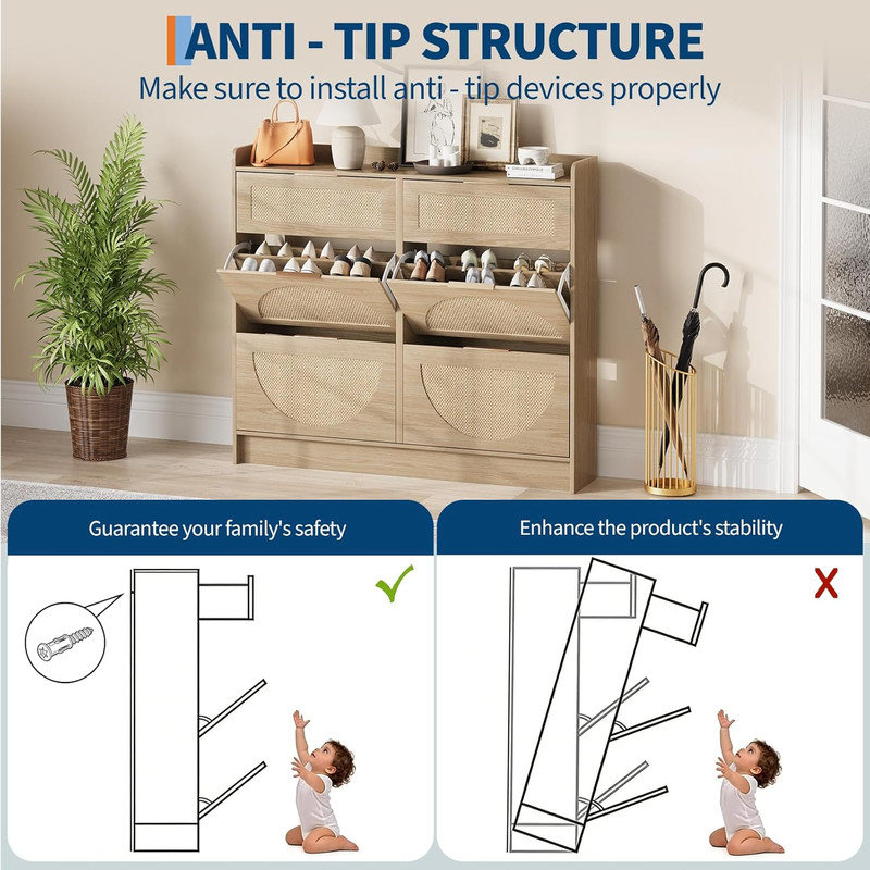 24 Pair Shoe Storage Accessory, Beige Wood
