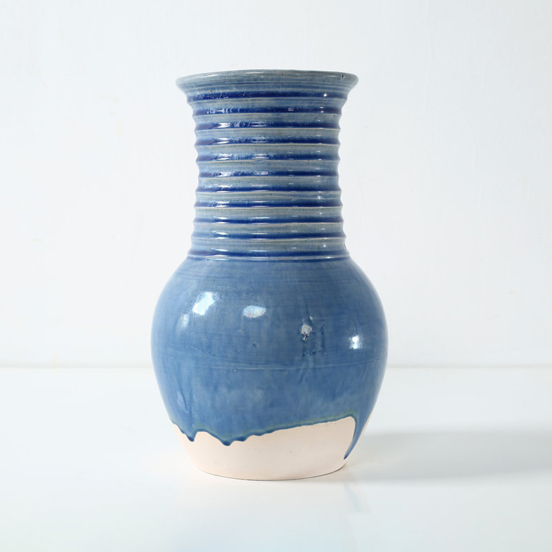 Approx. 11.4 Inches High Green-Blue Vase with Spiral Pattern (5.3" Opening)