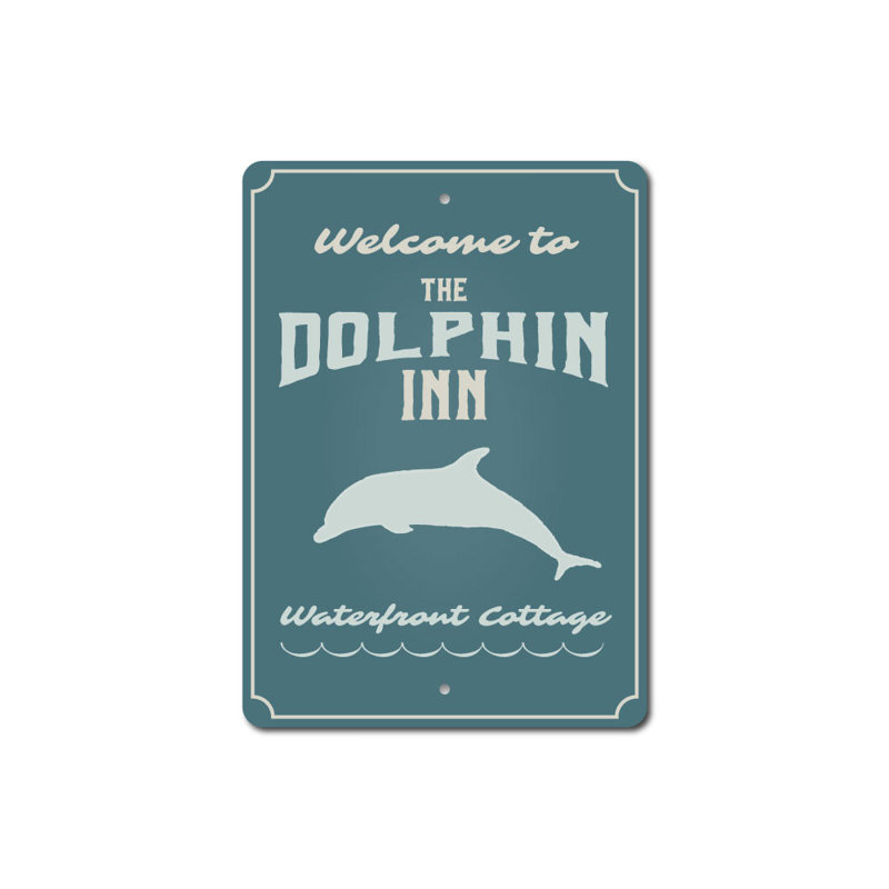 Plaque en aluminium Dolphin Inn, H 18 po x l 12 po x P 0,06 po