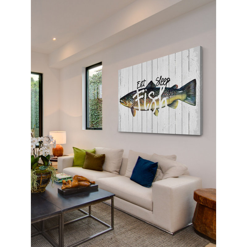 Wishin I Was Fishin by Saturday Evening Post Print on Wrapped Canvas, 12" H x 18" W x 1.5" D
