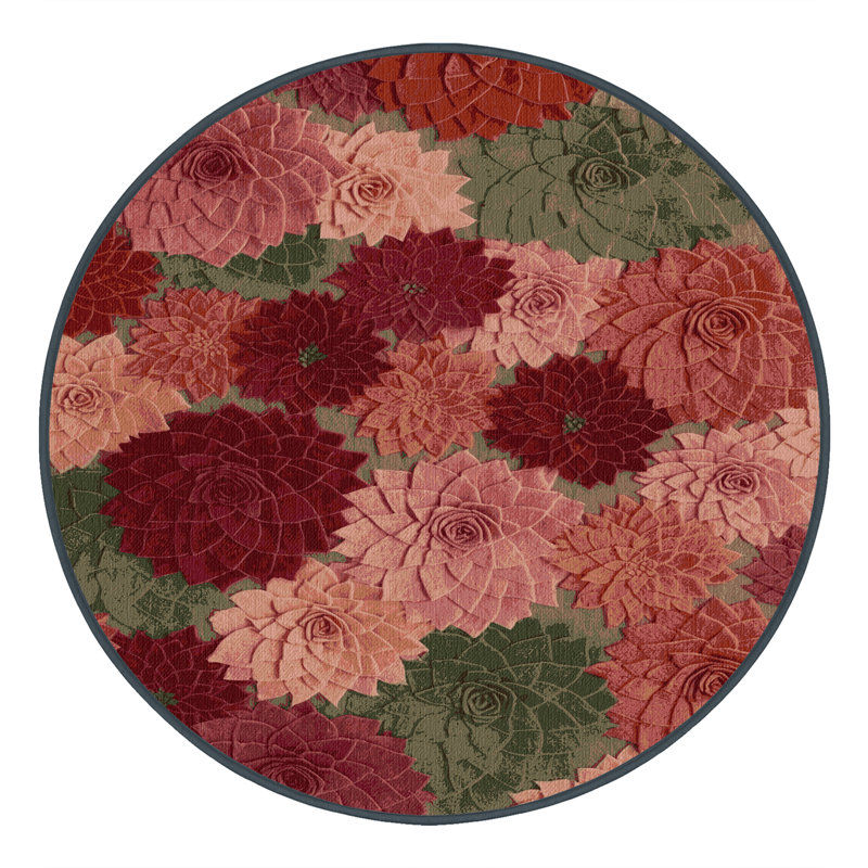 Machine Washable Botanical Brown Area Rug, Round 8'