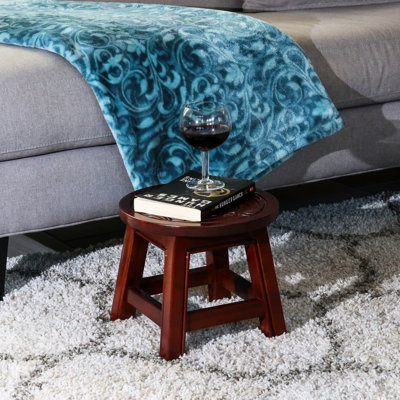 Tabouret en cerisier en bois - Design floral pour bois d'hévéa - 10 po de hauteur x 11 po de diamètre - Polyvalent et repose-pieds