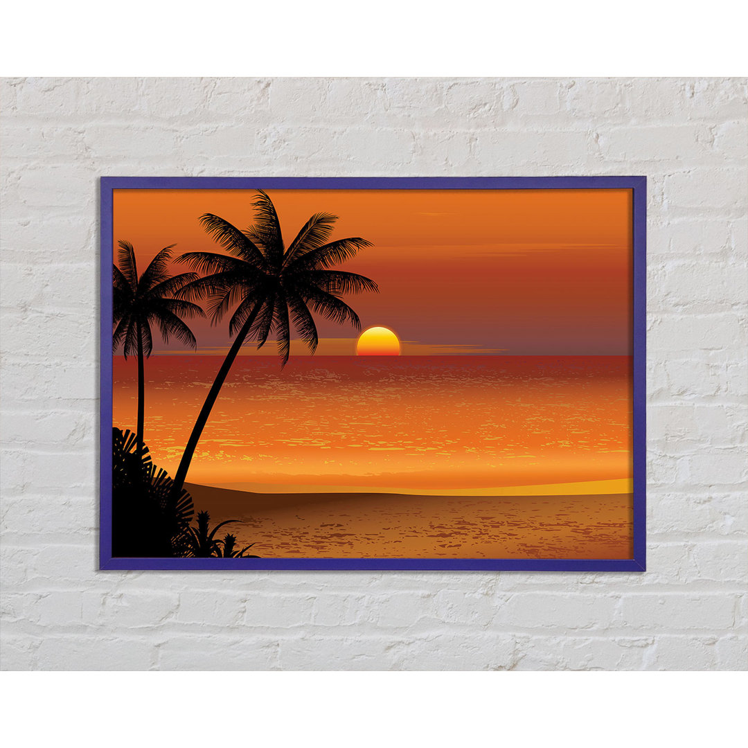 Gerahmtes Leinwandbild Orange Palm Tree Sun