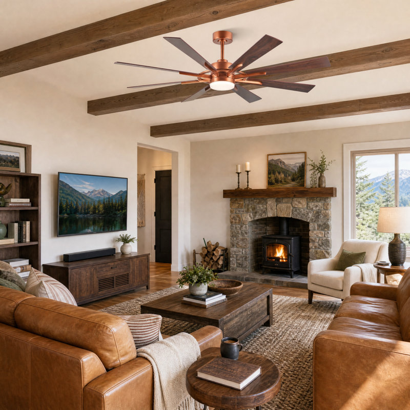 60'' 8-Blade Modern Farmhouse Large Room LED Windmill Ceiling Fan with Light and Remote