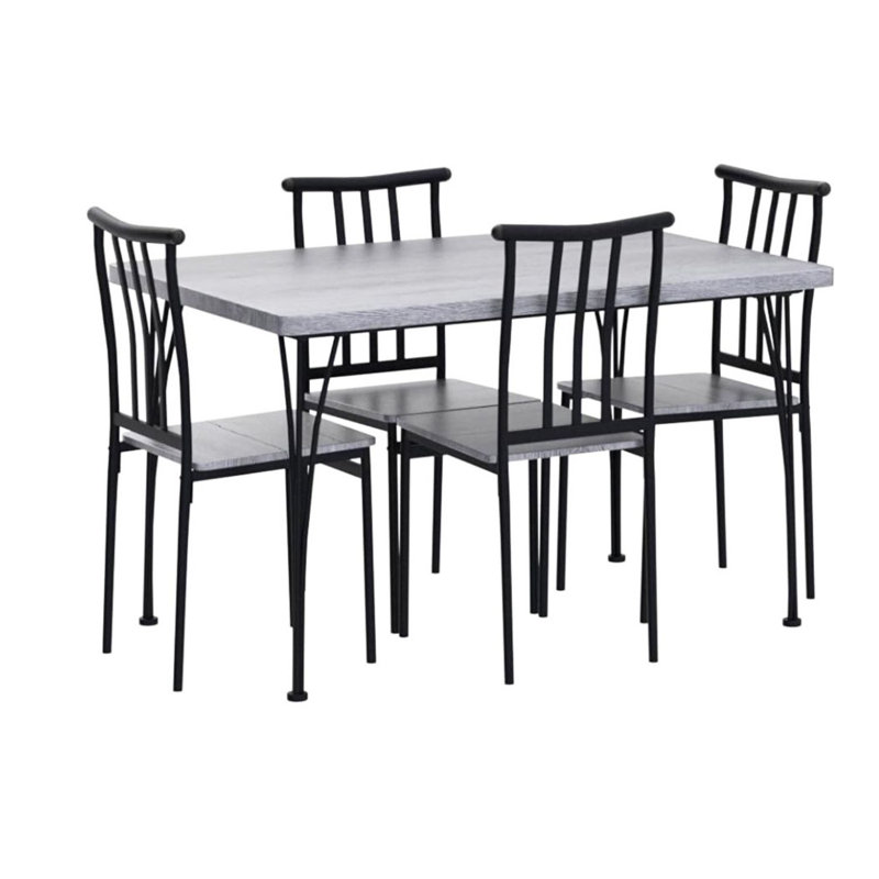 Gray Metal and Wood 5-Piece Rectangular Dining Set with 4 Chairs