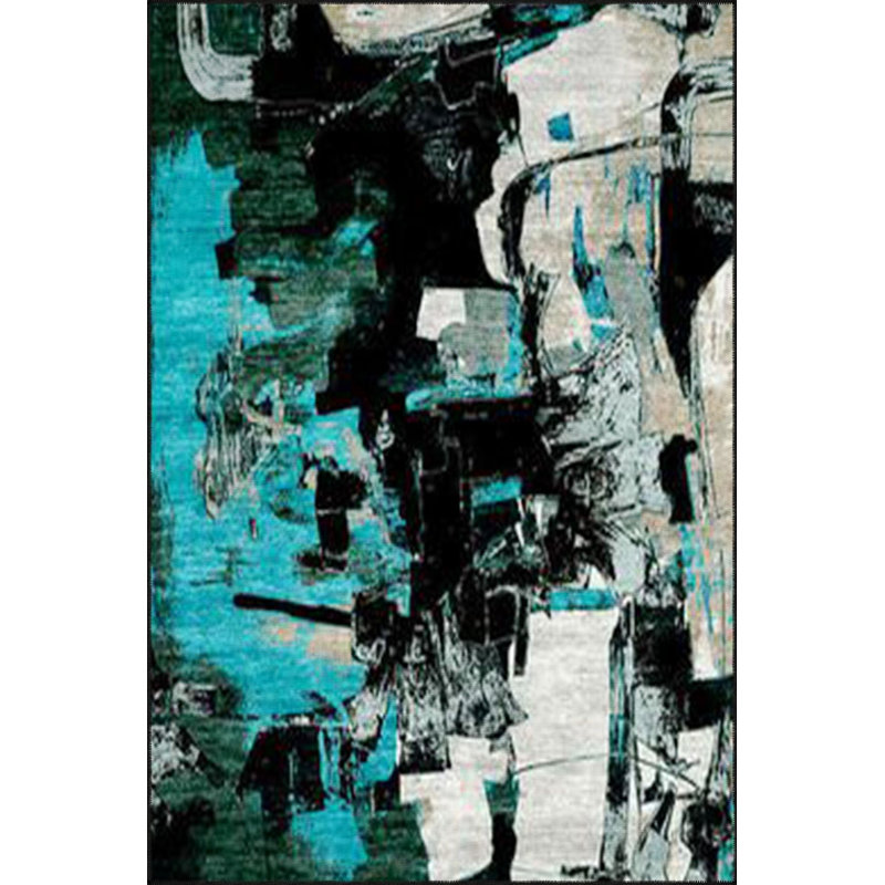 Tapis décoratif moderne bleu pastel lavable à la machine, Carré 4 pi 11 po