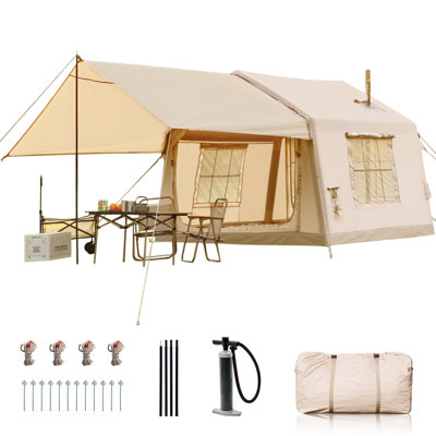 Inflatable Camping Tent, Weather Resistant Outdoor Tent with Optional Sun Canopy for Backyard, Garden & Camping Use