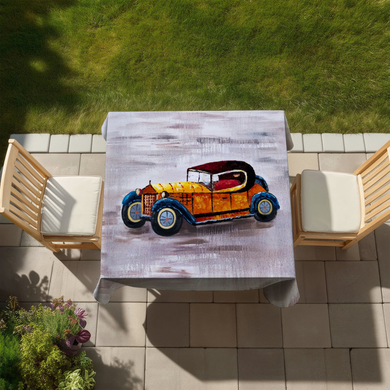 Yellow Toy Car Vintage Transportation Tablecloth for Home Decor