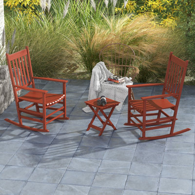 Outsunny Outdoor Rocking Chair Set Of 2 With Side Table, Patio Wooden Rocking Chair With Smooth Armrests, High Back For Garden, Balcony, Porch, Supports Up To 352 Lbs.