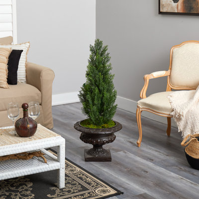 3.5Ft. Mini Cedar Artificial Pine Tree In Iron Coloured Urn UV Resistant (Indoor/Outdoor)