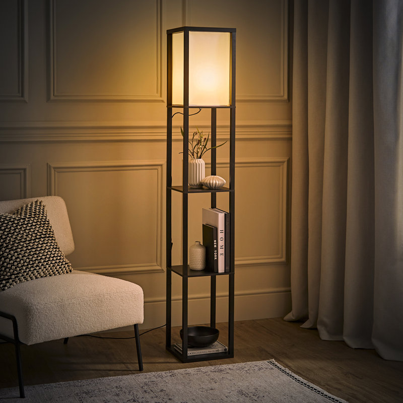 Lena Struttura 160cm Floor Lamp Wooden Shelves Floor Lamp in 4 Colours, Black, Yes