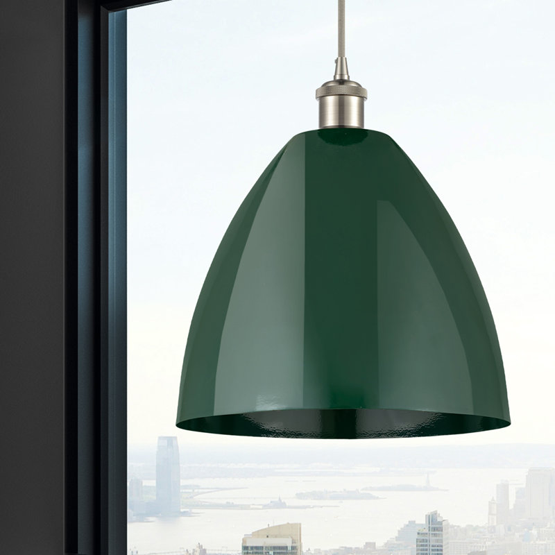 Luminaire suspendu conique 1 lumière, H 14,75 po x l 12 po x P 12 po, Vert, Nickel satiné brossé