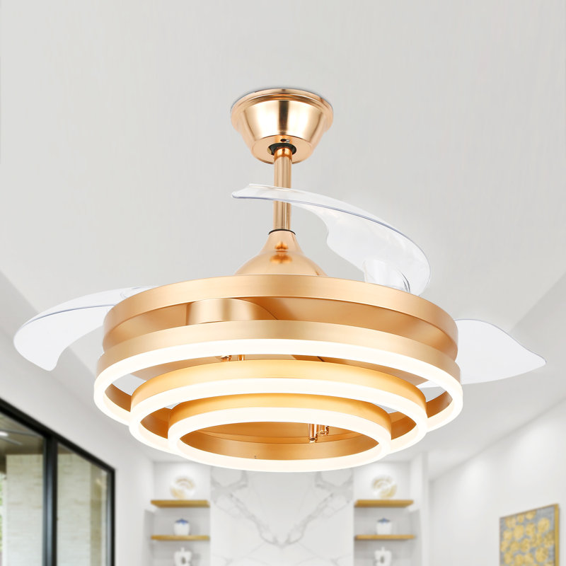 Orren Ellis 42" DIY Shade Gold Modern Ceiling Fan with Lights and Remote, Quiet and Reversible DC Motor Ceiling Fan, Gold