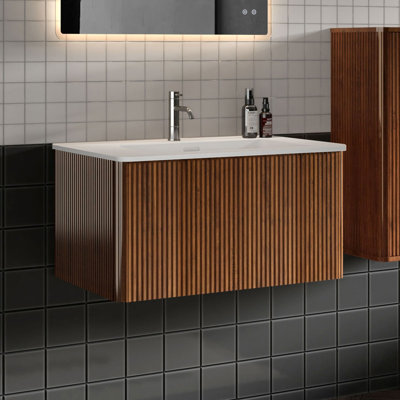 Ensemble de meuble-lavabo mural simple avec comptoir et trop-plein 30 po Hannemarie, pré-assemblé 