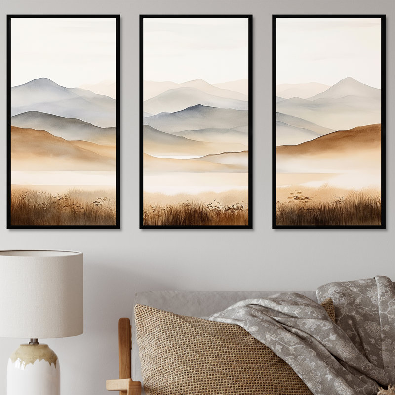 «Mountain Silent Beauty II - Landscape Mountains», ensemble d'art sur toile, Cadre flottant noir, H 32 po x l 48 po x P 1 po