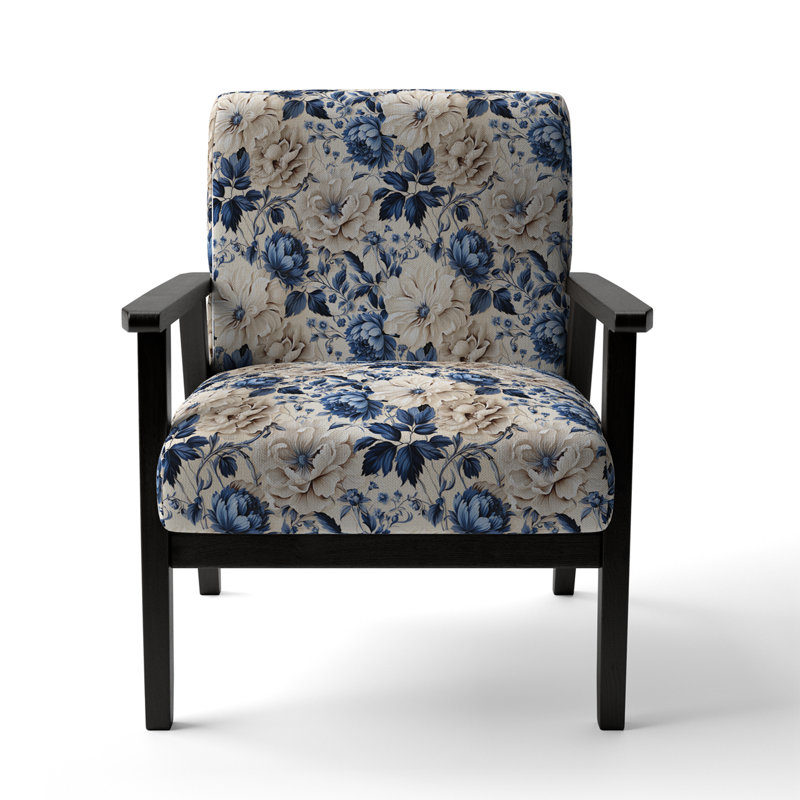 Chaise d'appoint florale Cobalt, Motif floral de style victorien bleu Renaissance I