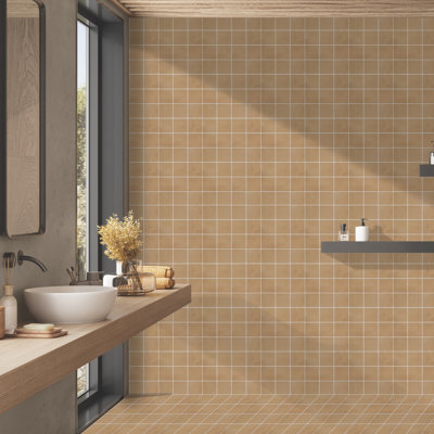 Literary License 3'' W x 3'' L Porcelain Concrete Look Tile Grid Mosaic Sheet