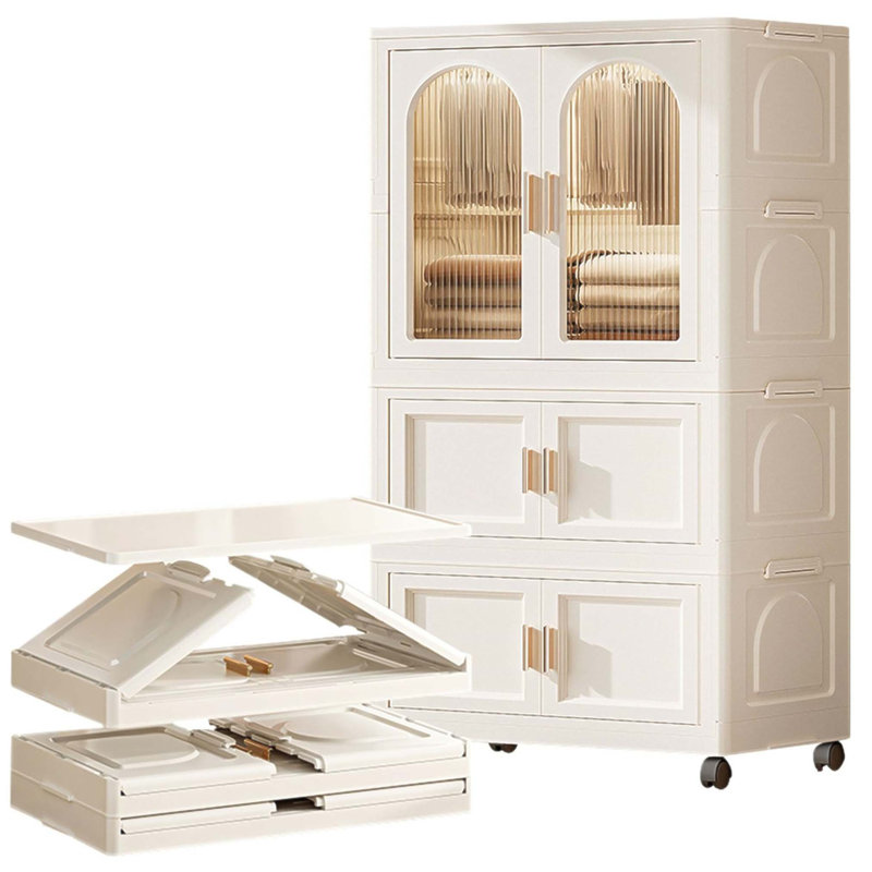 Garde-robe pliante de 25,59 pouces de large avec porte magnétique, roulettes et rangement multicouche pour une organisation efficace