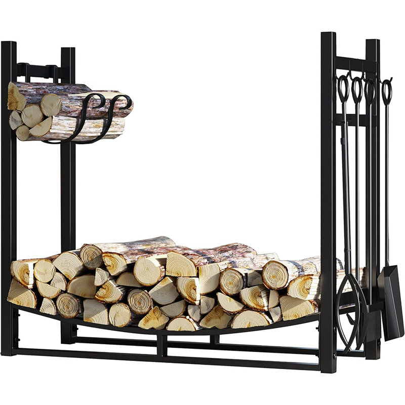 Support à bûches avec support à bois d'allumage et rangement pour bois de chauffage - Comprend 4 outils (19,8 po)