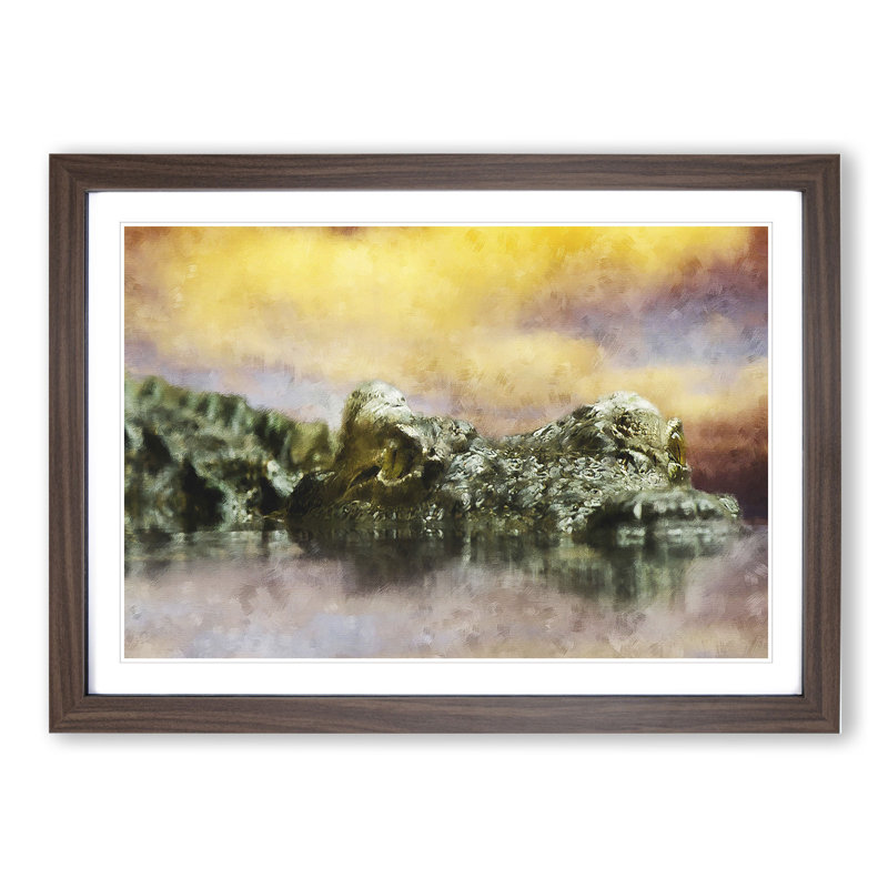 Crocodile - Picture Frame Painting, 48cm H x 65cm W x 2cm D, Walnut Framed