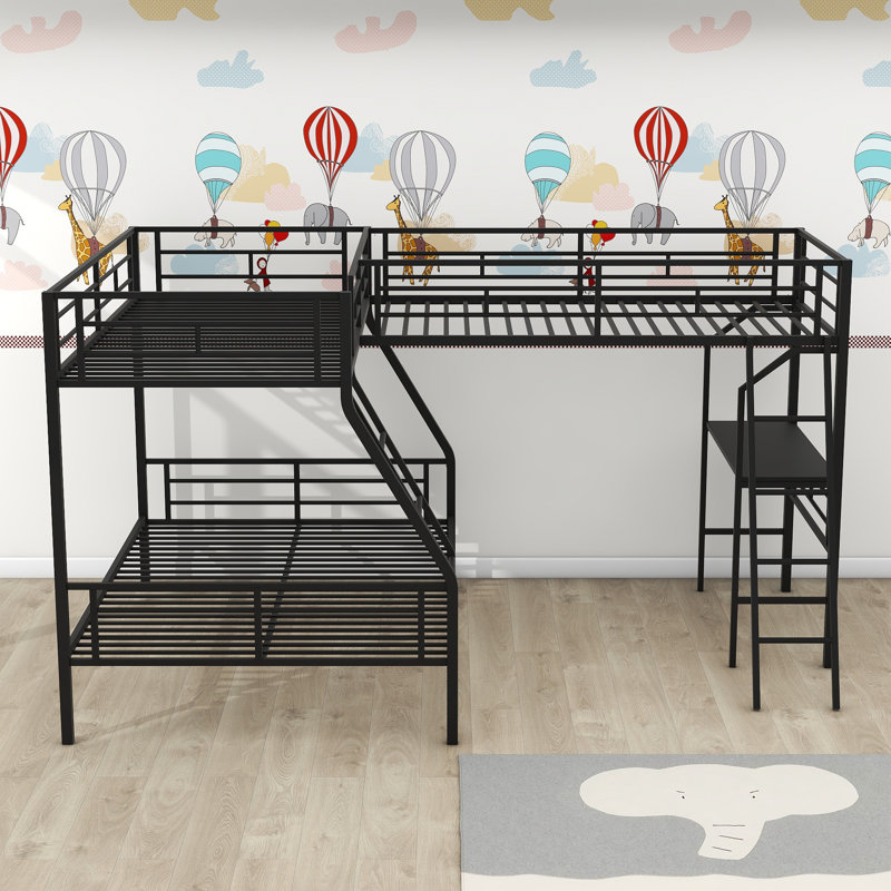 Lit superposé simple en métal avec bureau intégré Acsa Kids