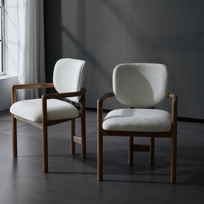 De 2 chaises de salle à manger, siège rembourré blanc, bois d'hévéa stable, revêtement en tissu 2 pièces, Blanc