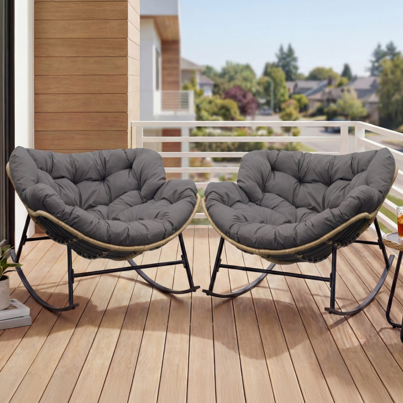 Ensemble de chaises berçantes d'extérieur pour 2 personnes avec coussins épais (ensemble de 2), Gris
