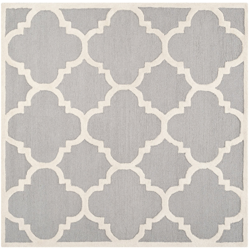 Cannen Geometric Silver Area Rug, Square 4'