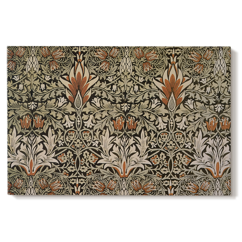 Motif floral symétrique (souci africain ou similaire) -William Morris-toile tendue avec châssis-c. 1876, 32 x 48