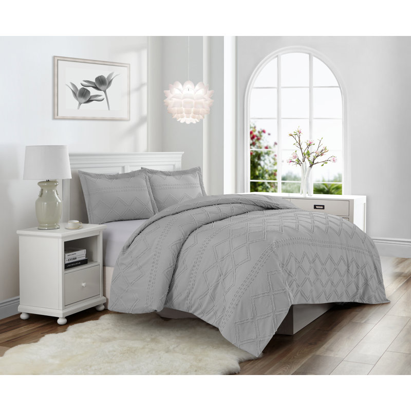  Parure de lit prélavée en jacquard ultra doux à clips Swift Home, Couette grand + 2 taies décoratives standard, Gris clair