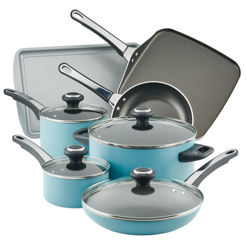 High Performance Cookware Pots and Pans Set, 17 Piece, Aqua