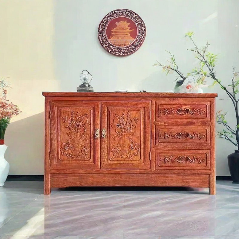 Buffet chinois en bois massif, H 26,8 po x l 41,7 po x P 18,9 po