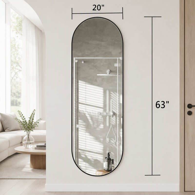 63" x 20" Oval Full-Length Mirror, Black