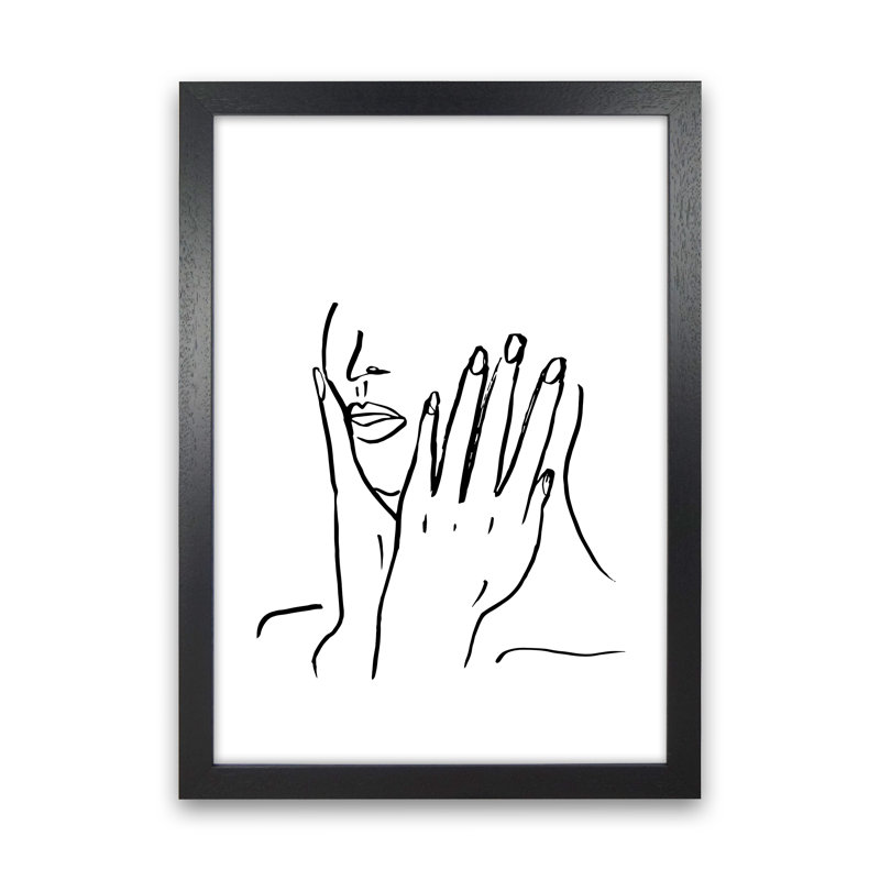 Face Hands Sketch3 1 Piece Wall Art, 46cm H x 34cm W x 3cm D, Black Framed