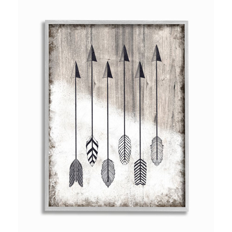 «Tribal Arrow Feather Motif noir et blanc» par Ziwei Li, impression, Encadré gris, H 20 po x l 16 po x P 1,5 po